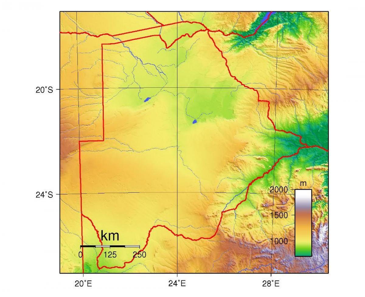 kaart Botswana füüsilise