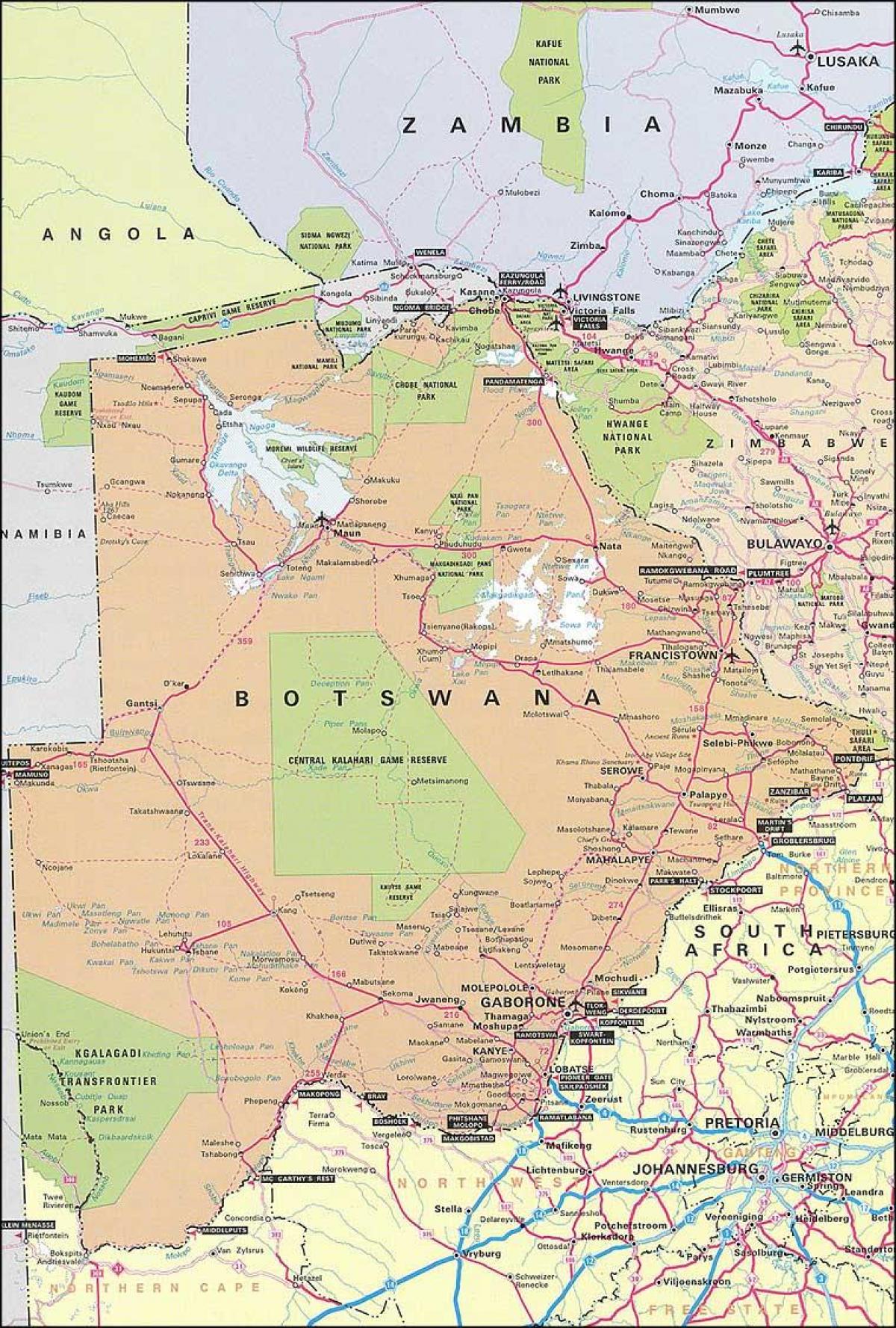 kaart Botswana kaardil vahemaad