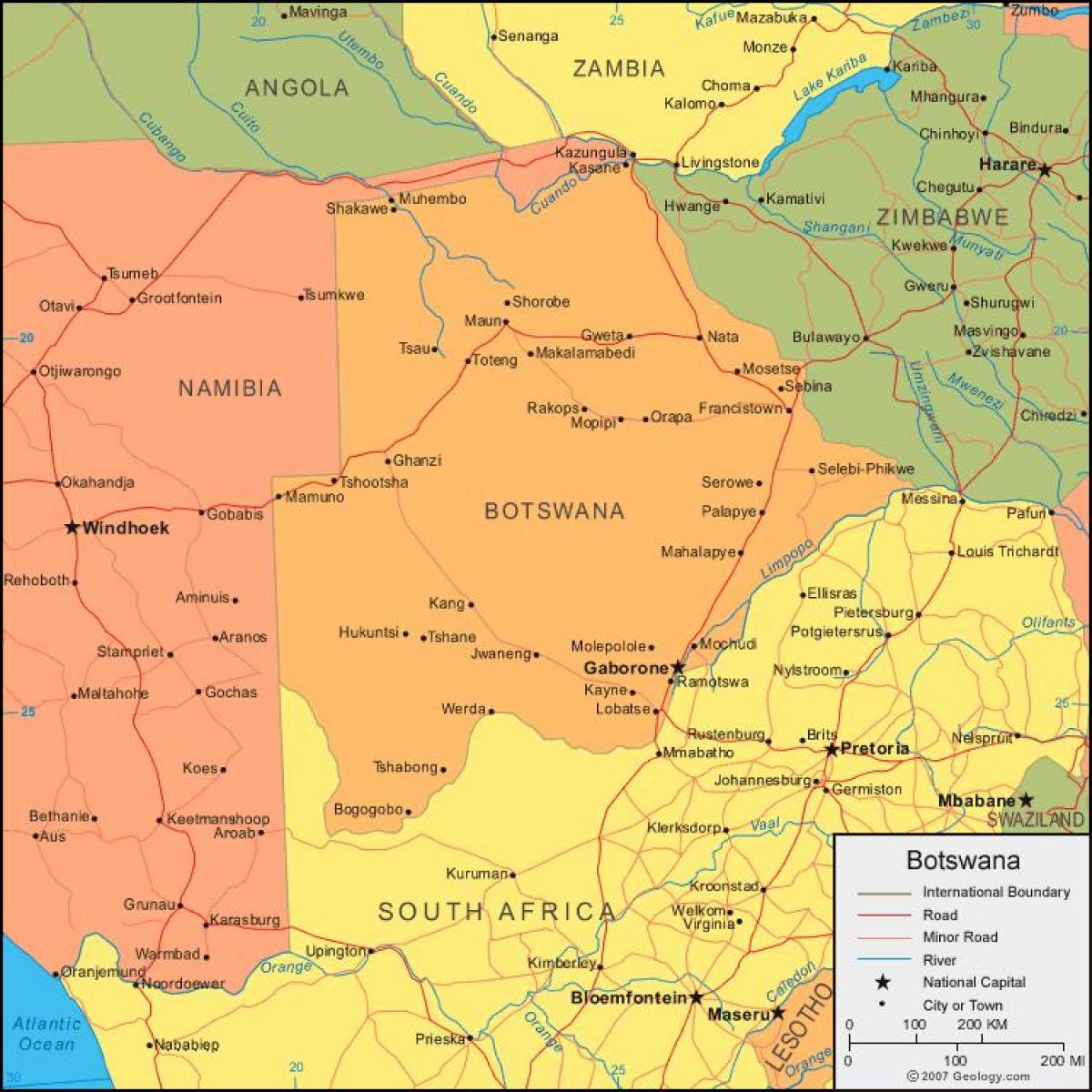kaart Botswana, kus kõik külad