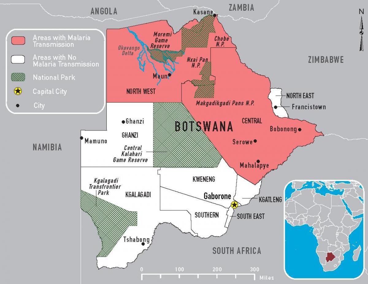 kaart Botswana malaaria