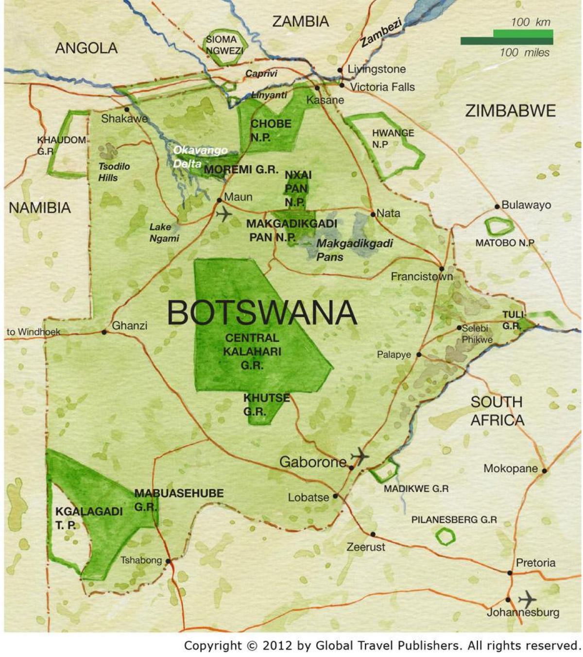 kaart Botswana mängu reservid