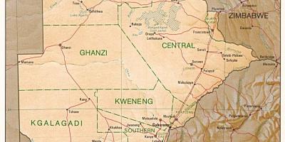 Kaart Botswana, mis näitab linnad ja külad